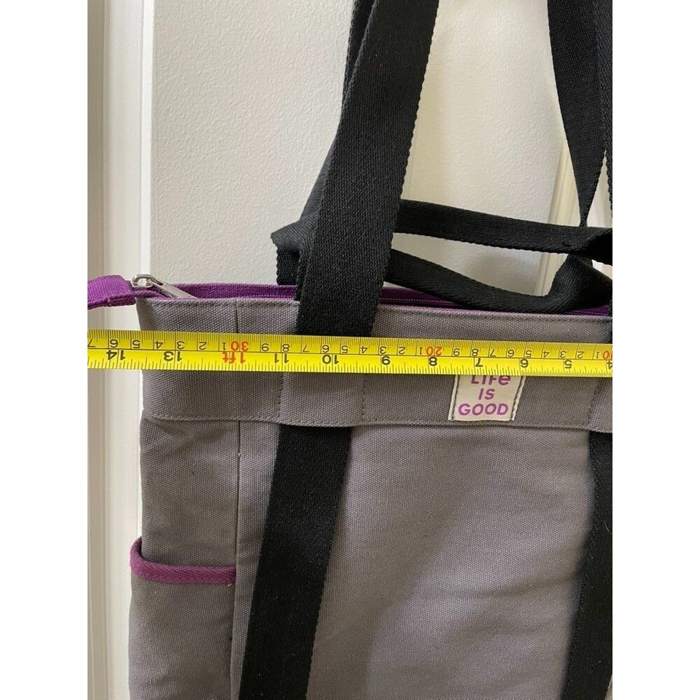 New Life Is Good tote bag Canvas Purple/Gray Tote W/Flower Motif 14x15 Inches - Picture 6 of 8